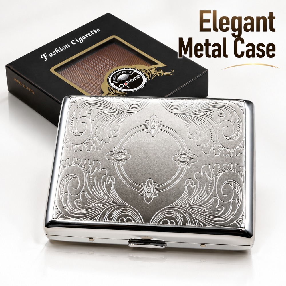 Women Accessories Holder - Edelstahl-Zigarettenetui mit Prägung, tragbarer Metallbehälter, Aufbewahrungshalter,