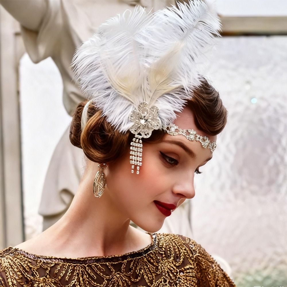 Women'S Accessories In The 1920S - Vintage Feder-Stirnband mit Pailletten und Kristallen,