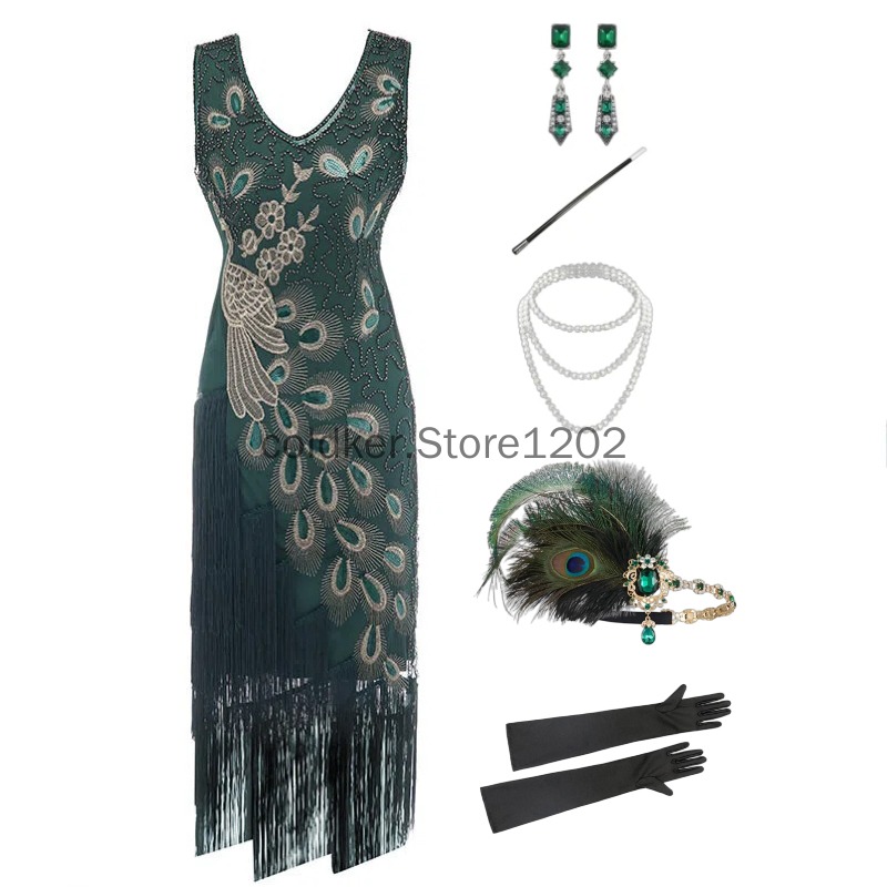 Women'S Accessories In The 1920S - 1920er Jahre Flapper-Kleid mit Pfauen-Pailletten und