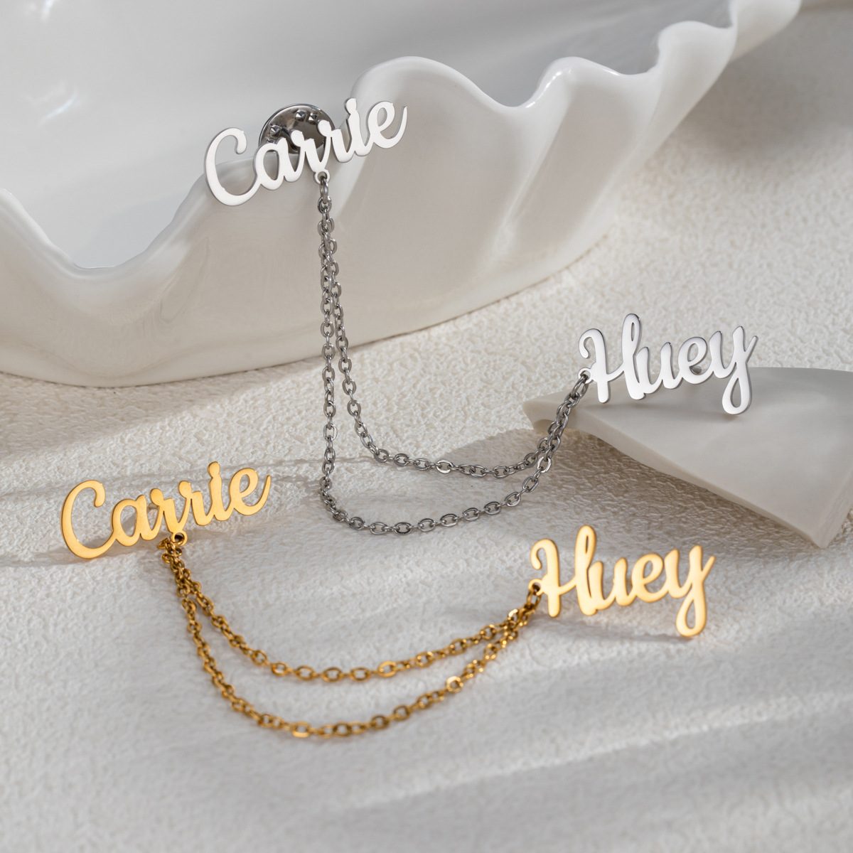 Women Accessories Name - Modische 2-Namen-DIY-Anstecknadeln, personalisiertes Namensschild für Geschäftsleute,