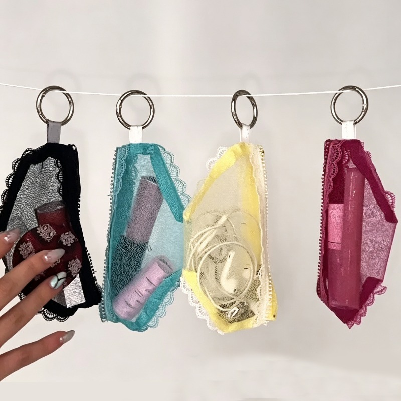 Women Accessories Clearance - Transparente Kosmetiktasche mit Spitzenbesatz, Reißverschluss und