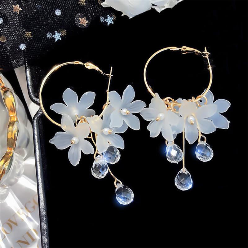 Women'S Accessories Trends 2026 - Koreanische Mode Zirkon weiße Blume Tropfen