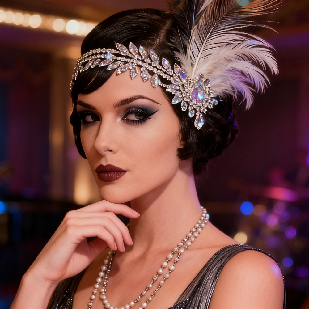 Women'S Accessories In The 1920S - Retro Vintage Feder Stirnband Pailletten Kristall