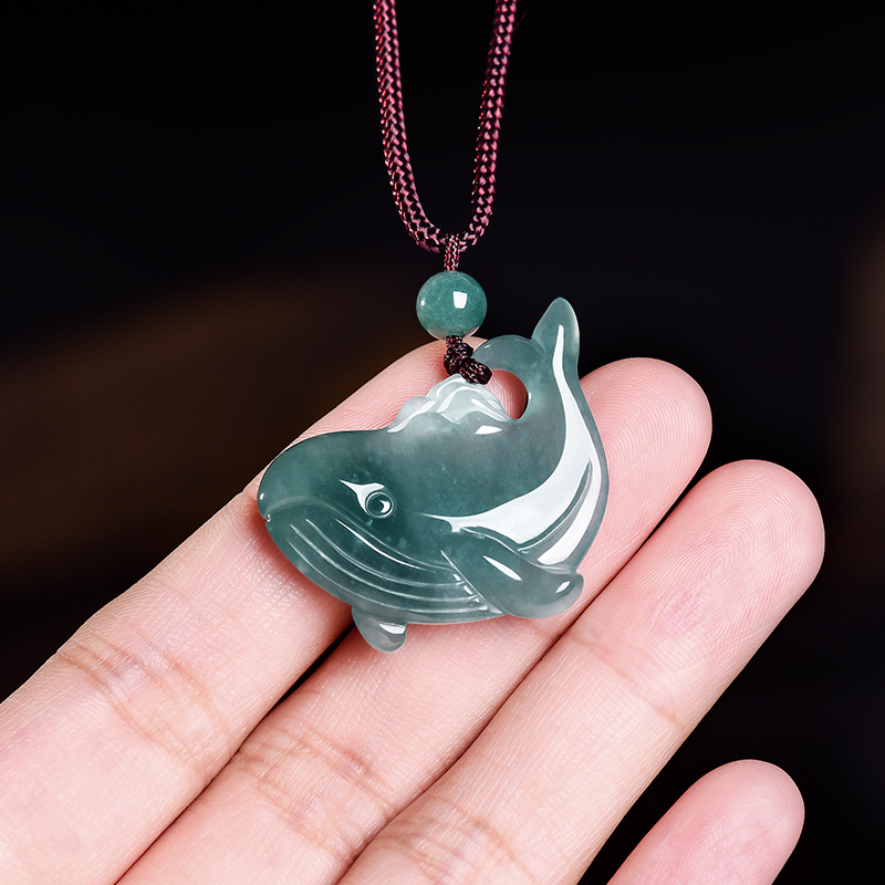Women Accessories Gift - Natürliche burmesische Jadeit-Wal-Anhänger-Halskette, Accessoires, echter Jade-Charm,