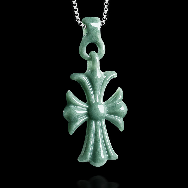 Women Accessories Gift - Natürliche burmesische Jadeit-Kreuz-Anhänger-Halskette, Schmuck, Designer-Edelstein, echter
