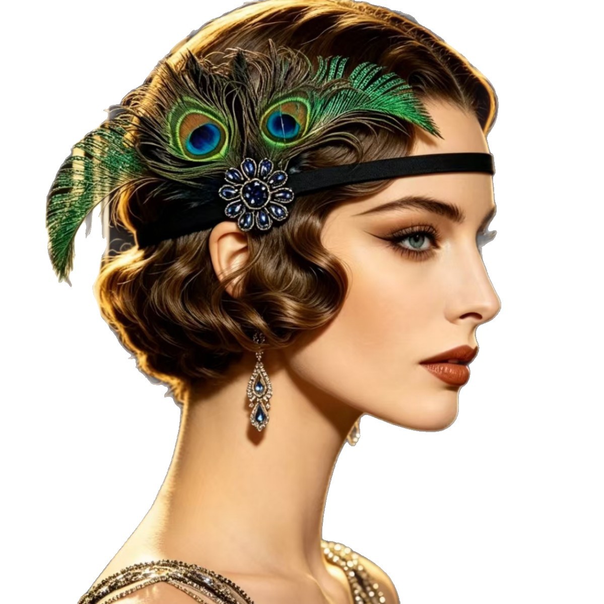 Women'S Accessories In The 1920S - 1920er Flapper Pfauenfeder-Stirnband mit Vintage-Strass-Blumenakzent Gatsby-Party