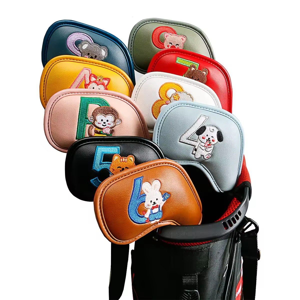 Women Accessories Gift - 9-teiliges Set Niedliche Cartoon-Tier Golf-Eisenkopfhüllen, PU-Leder