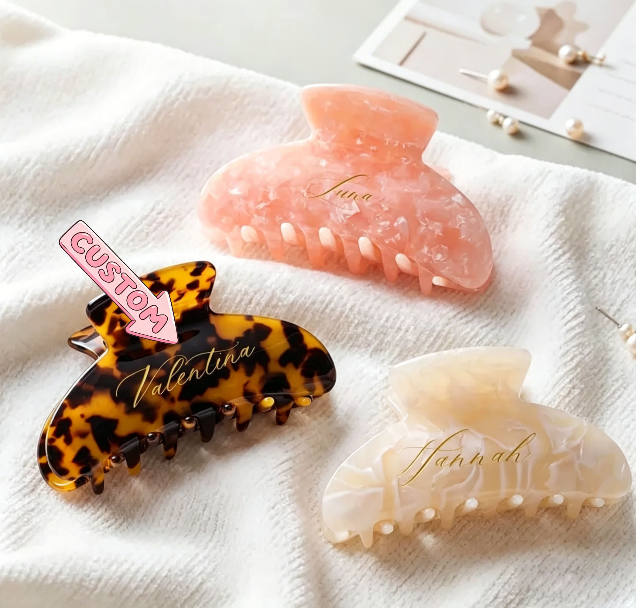 Women Accessories Name - Personalisierte Haarspange mit Leopardenmuster, individuelle Namengravur,